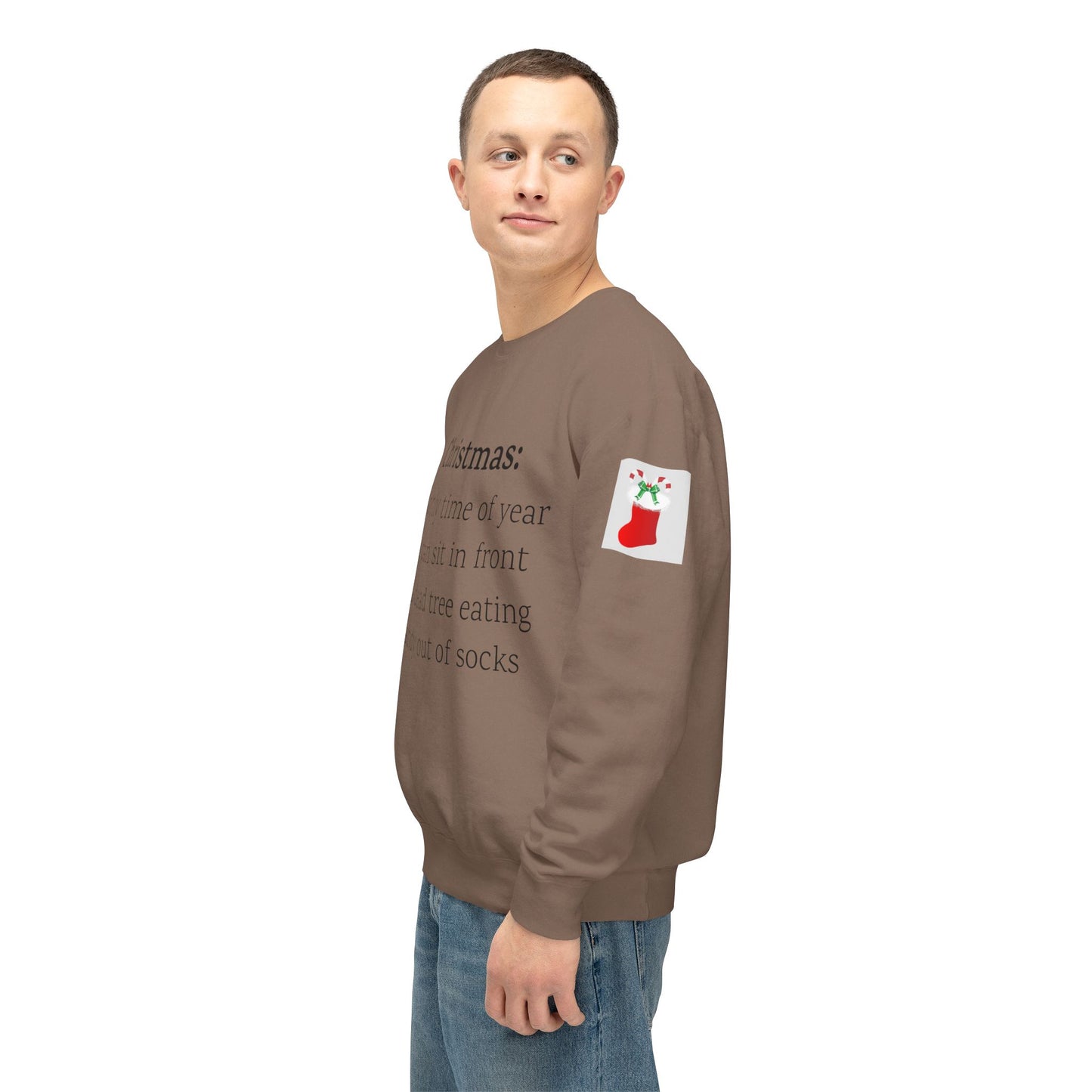 Weihnachtspullover – Spruch: Süßigkeiten aus Socken essen