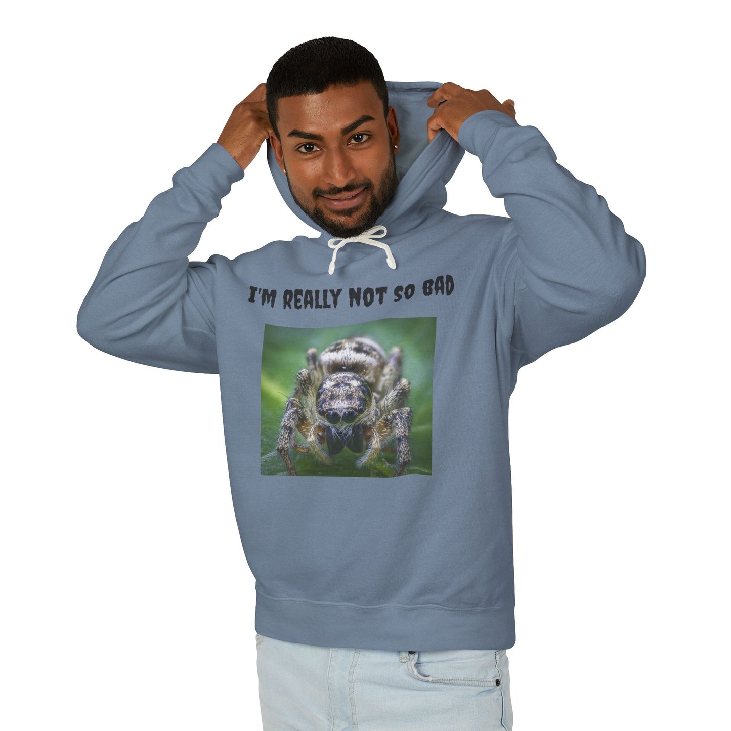 Unisex Lightweight Hoodie - "I'm Really Not So Bad" Humorous Spider Design