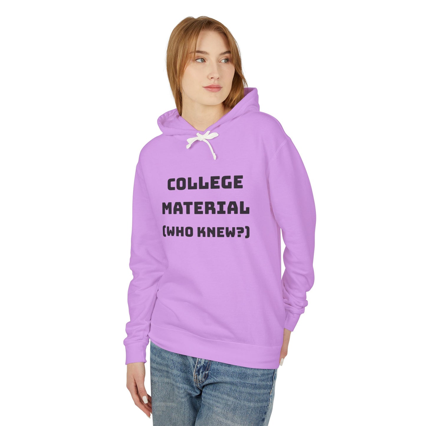 Unisex Liggewig Hoodie - "Kollege Materiaal (Wie Het Geweet?)"