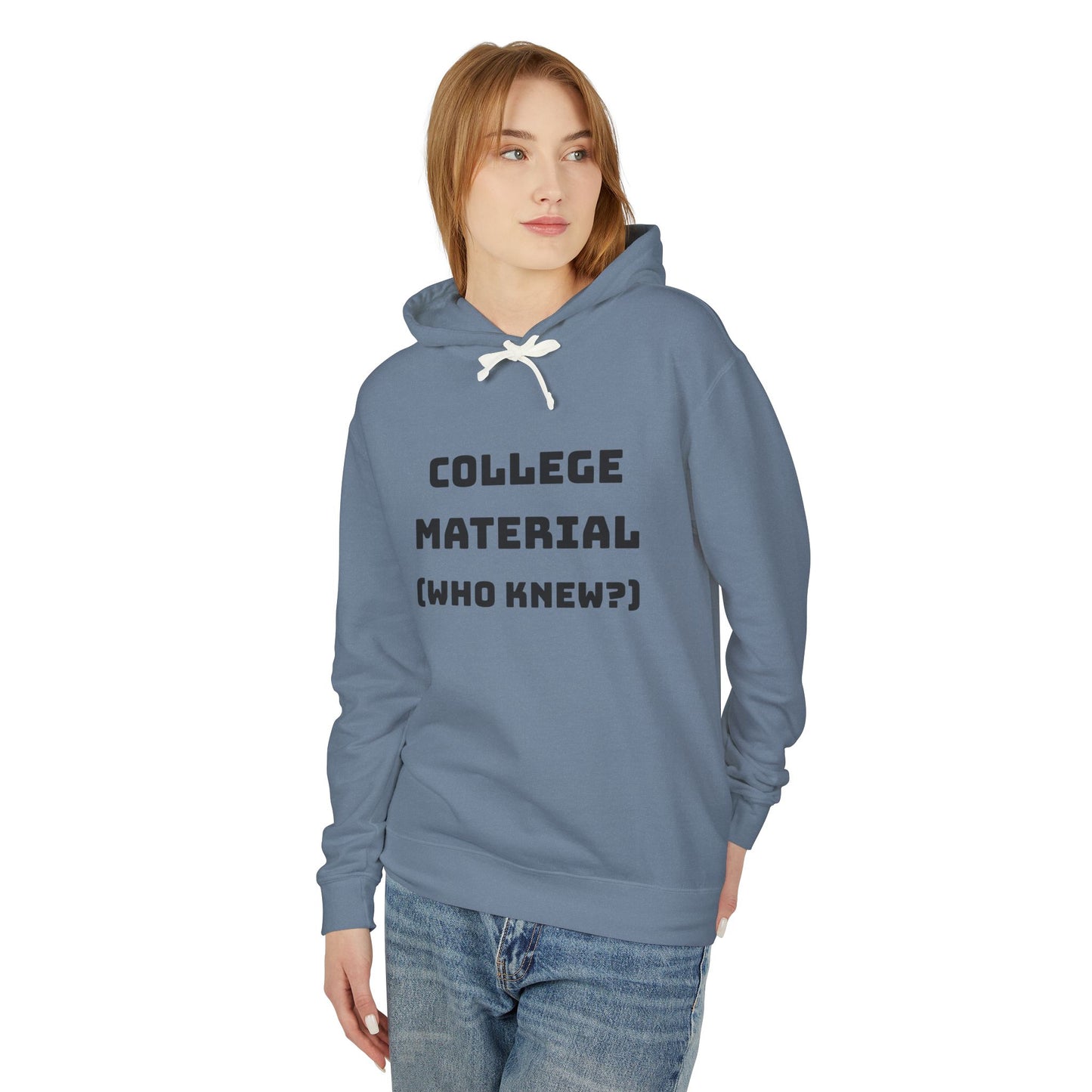 Unisex Liggewig Hoodie - "Kollege Materiaal (Wie Het Geweet?)"