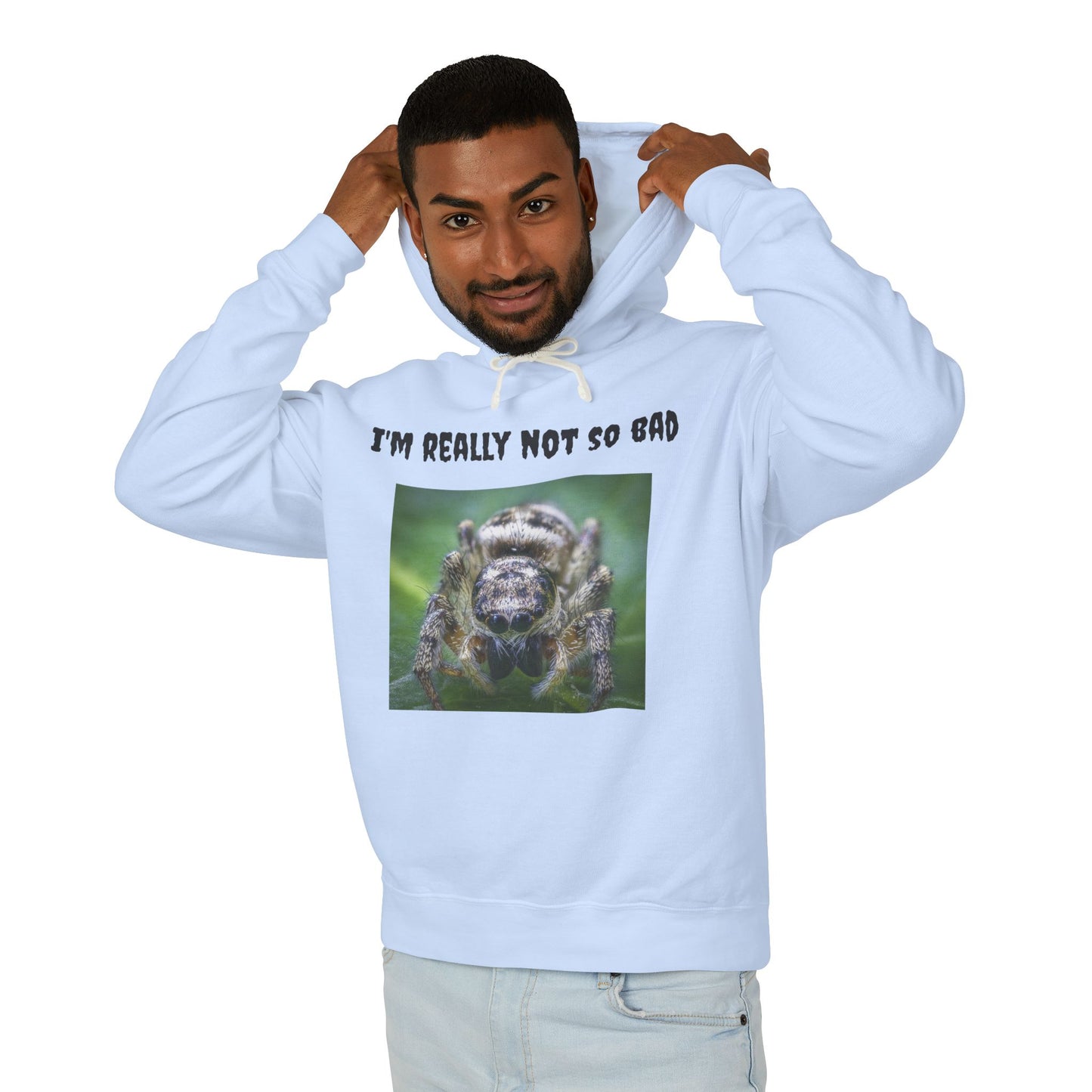 Unisex Lightweight Hoodie - "I'm Really Not So Bad" Humorous Spider Design