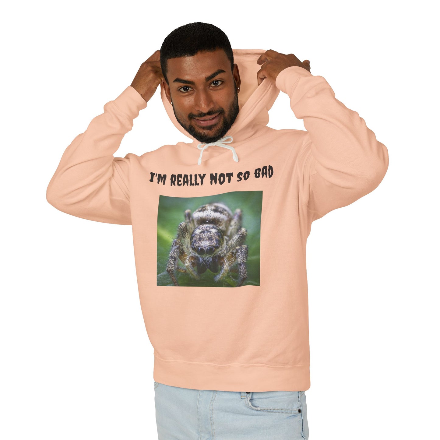 Unisex Lightweight Hoodie - "I'm Really Not So Bad" Humorous Spider Design