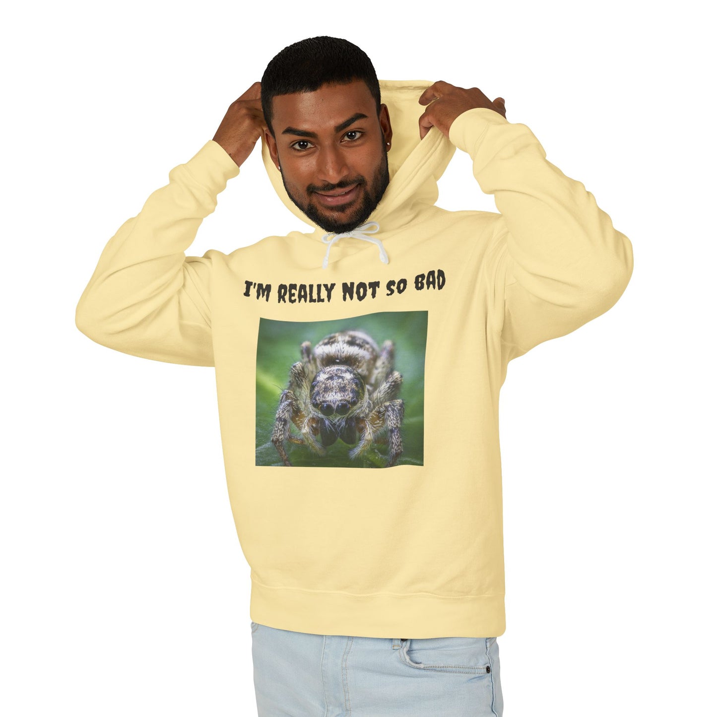 Unisex Lightweight Hoodie - "I'm Really Not So Bad" Humorous Spider Design