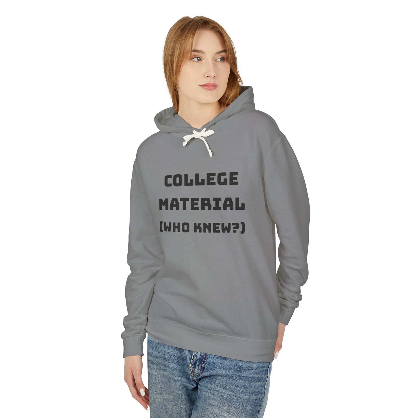 Unisex Liggewig Hoodie - "Kollege Materiaal (Wie Het Geweet?)"