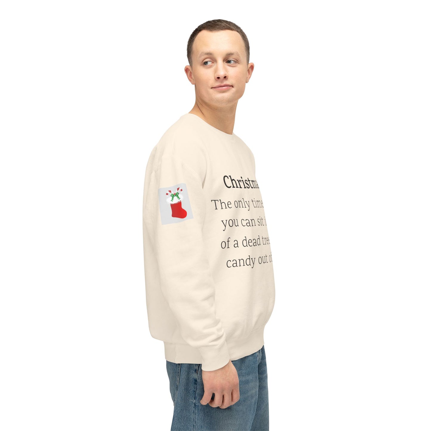 Weihnachtspullover – Spruch: Süßigkeiten aus Socken essen