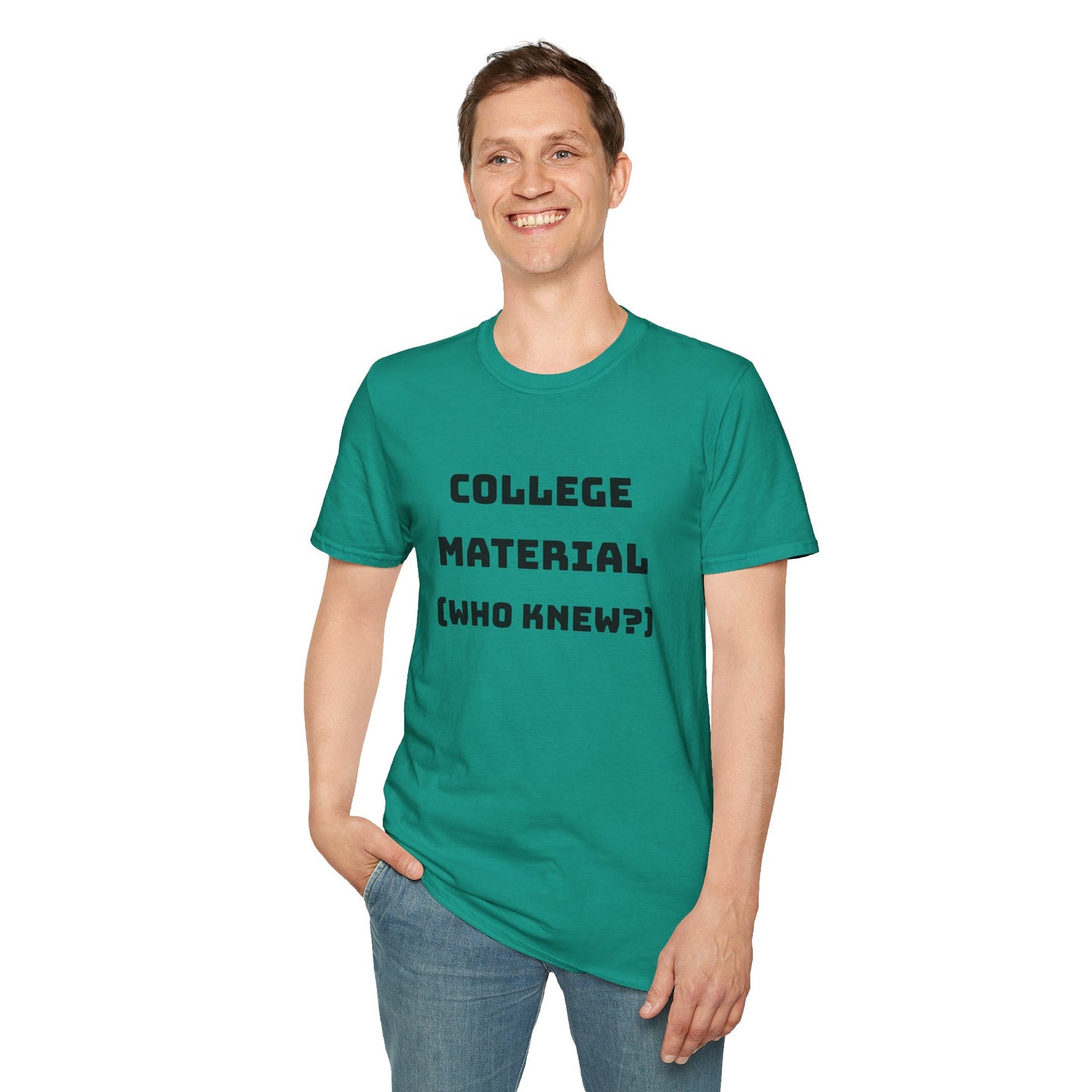 Snaakse Unisex T-hemp - "Kollegemateriaal (Wie het geweet?)"