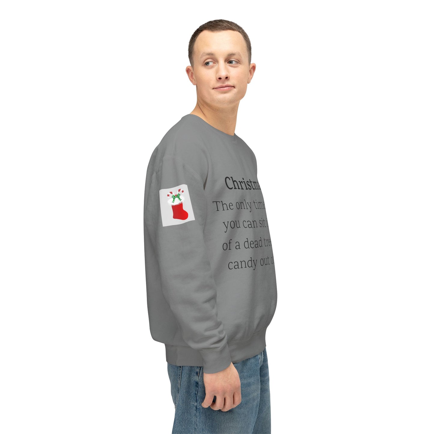 Weihnachtspullover – Spruch: Süßigkeiten aus Socken essen