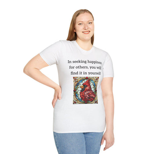 Unisex-T-Shirt – Inspirierendes Kardinalmotiv und Zitat zum Thema Glück