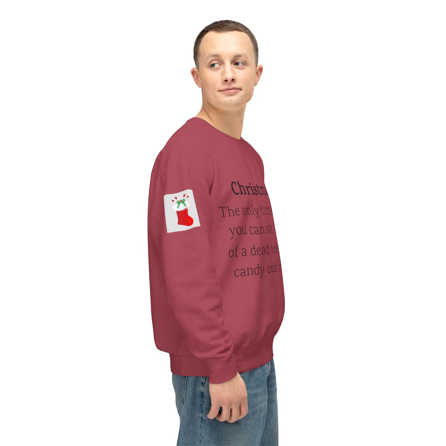 Weihnachtspullover – Spruch: Süßigkeiten aus Socken essen